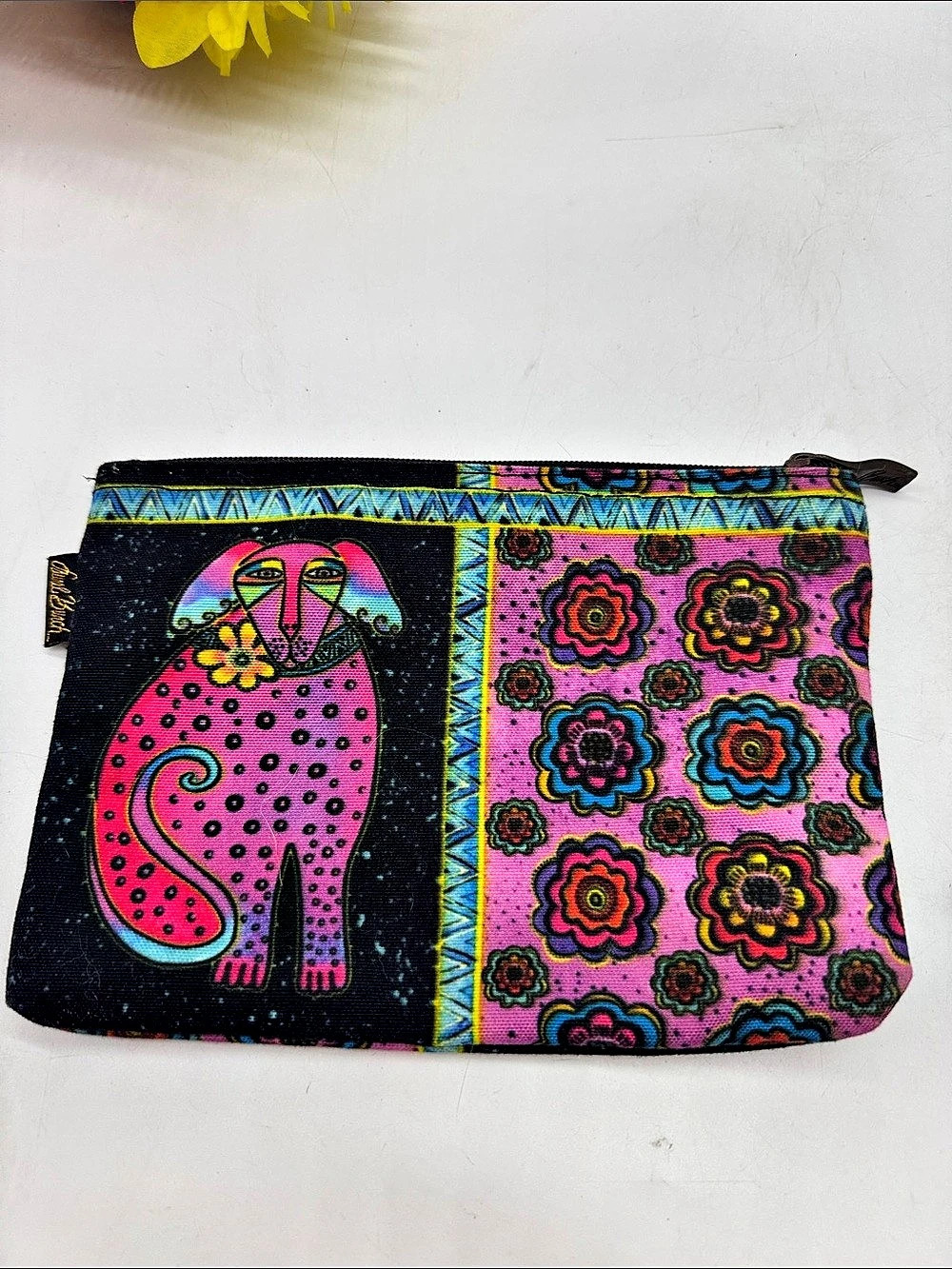 Laurel Burch Dogs and Doggies Cosmetic Pouch Black & Pink